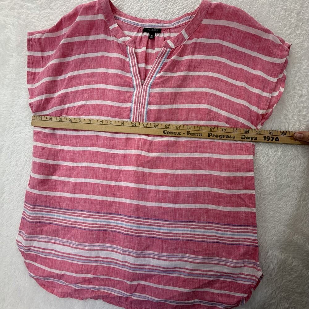 Talbots Linen Tunic Size Medium Pink White Stripe V-Neck Cap Sleeve Tunic Top - Picture 6 of 11
